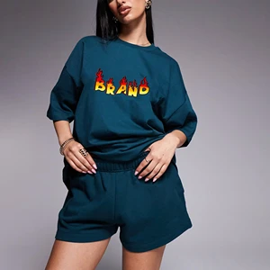 New Arrival Plus Size 100% Cotton Heavyweight Women's Loose Fit 2-Piece Shorts Set