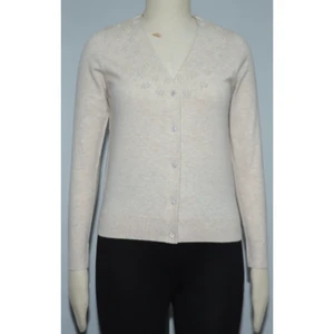 Women's Light Beige Knitted Cardigan V-neck Long Sleeve Casual Solid Color Button Front Top