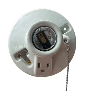 E27 Ceramic Round Ceiling Socket with Pull Switch Home Decor Core Attributes Screw Style Lamp Holder and Bases
