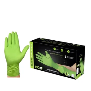 Wholesale Durable Grip Heavy Duty 9MIL Green Nitrile Disposable Industrial Gloves Raised Diamond Texture Anti-Vibration