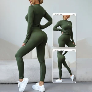 Lanyu Women's Sports Yoga Set Casual Slimming Full Zipper Thumb Hole Breathable Instant Dry Hot Sport Suit Plus Size Solid