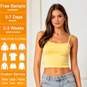 Women's Rhinestone Cami Tops Wholesale ODM Custom Square Neck Spaghetti Strap Slim Fit Yellow Crop Tank Tops