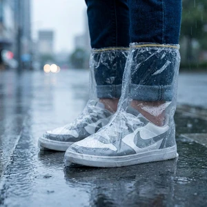 Disposable Indoor Waterproof Plastic Shoe Covers Thickened Buckles Closure Tear-Resistant Abrasion-Resistant Home Guests Student