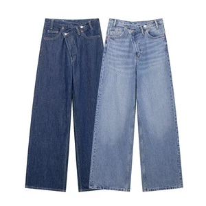 MYST&ZA Women's Clothing 2024 Autumn and Winter New Fashion Casual Asymmetric All-match High Waist Loose Jeans 8197232