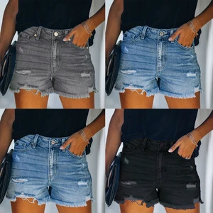 Fringes Rips Button Wish Straight Style Casual Breathable Skinny Summer Washed Frayed Hem Skinny Fit Sexy Summer Jean Shorts