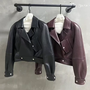 Jxwatcher Autumn Full Sleeve Warm Motorcycle Sheepskin Jackets Wholesale Custom Women Cropped Genuine Leather Stylist Jacket