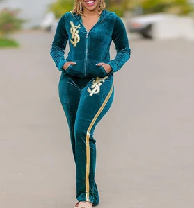 Velvet Formal Summer Solid Embroidery Washed Breathable Eco-Friendly 2-Piece Tracksuits Womens Plus Size Sets Clothing