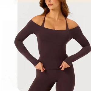 Women's Off-the-Shoulder Long-Sleeved Yoga Top for Pilates Fitness Training Activewear