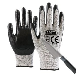 SONICE Best Selling Level 5 Impact Resistant Work Gloves 13G HPPE Nitrile Coated Anti-Cut CE Certified ANSI/ISEA Cut Level 3