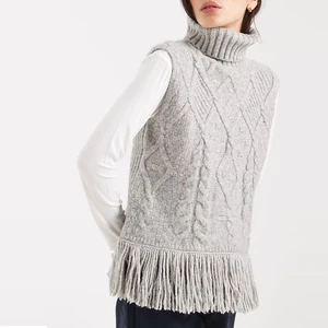 Wisrise Factory New Wholesale Wisrise Women's Elegant Oversized Cable-Knit Sleeveless Fringe Hem Knit Tank Vest