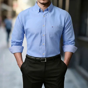 High Quality Casual Cotton Polyester Oxford Tops Blouse Long Sleeve Fitted Business Formal Shirt for Men Cs55