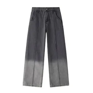 Men's Wide Leg Gradient Jeans Breathable Wash Denim Pants Casual Streetwear Loose Fit Trousers Comfortable Daily Wear