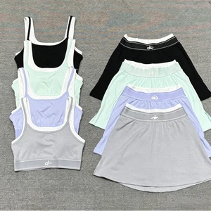 2-Piece Yoga Vest Skirt Set | Geometric Pattern, Embossed Chest Pad for Running & Fitness