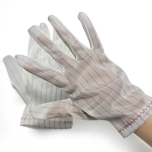 ALLESD Lint Free Conductive Stripe Gloves ESD Anti-static Polyester Glove Safety Work Gloves for Cleanroom