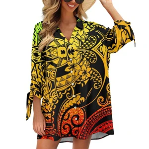 Hawaiian Tropical Floral Print Women's Plus Size Button Cover Blouse Long Half Sleeve Beach Bathing Suit Cover Ups