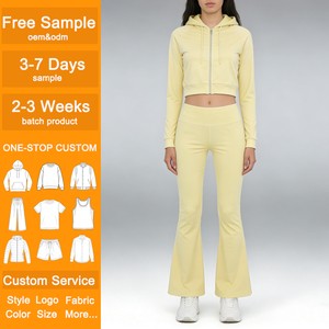 Women's Slim Fit Tracksuits Custom Personalized Cropped Zip Up Hoodie Flare Pants Sporty Casual Wear Tracksuits