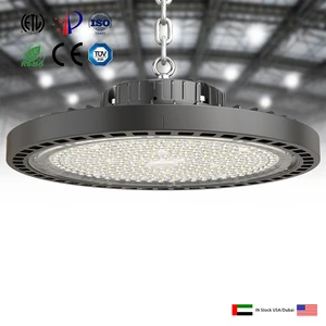 USA Warehouse Stock Industrial UFO LED High Bay Light 100W 200W 300W 6500K Long-Life Spotlight for Factories IP65 Workshop