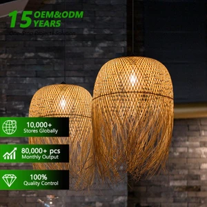 Chinese Style Rattan Bamboo Hanging Lamp Woven Lantern Pendant Light Modern Ceiling Rattan Pendant Light
