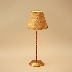 Natural Bamboo Cordless LED Farmhouse Table Lamp 5000mAh Rechargeable Battery E14 Bulb Hand Woven Lamp Cover Touch Remote Home