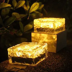 LED 7cm 10cm Solar Glass Brick Light Ice Cube Underground Lamp Garden Brick Light Path Floor Stair Lawn Deck Solar Buried Lamps