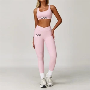 New Arrivals Female Pilates Outfits Solid Running Sports Bra V-shaped Yoga Pants Leggings Fitness 2 Piece Gym Set
