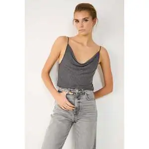 Casual Women's Top with Stone Embroidery Cowl Collar Viscose Knitted Summer Fashion Loose Fit Half Sleeve Front Logo for Office