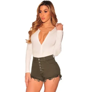 Fashion Summer Casual Sexy Plus Size Wide Leg Denim Shorts White Blue Black Gray Broken Hole High Elastic Women's