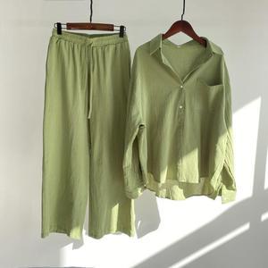 Cotton and Linen Vintage Plus Size Two-piece Women's Slacks Shirt Suit for Woman