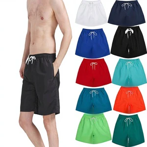 Summer Mens Solid-Colored Casual Beach Swim Trunks Straight-Leg Quick-Dry Cropped Shorts Lining 100% Polyester Drawstring