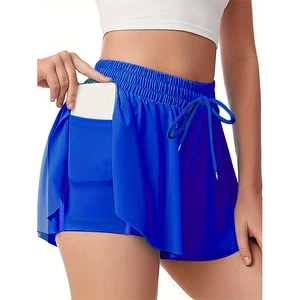 Plus Size Solid Women's High Waisted Workout Shorts Pockets Quick-Dry Four-Way Stretch Breathable Sportswear for Yoga Fitness