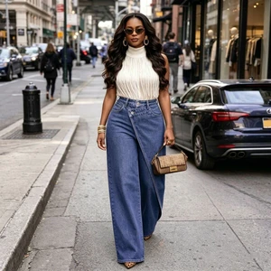 Jeans for Woman High Waist Wide Leg Pants Summer Long Trousers Asymmetrical Washed Baggy Jeans Streetwear Casual Women's Jeans