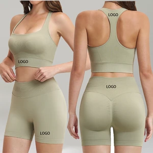 2pcs Seamless Women Fitness TOP High Waist Short Soft Nylon Spandex Sports Bra Fitness Wear Breathable Yoga Sports Bra for Women