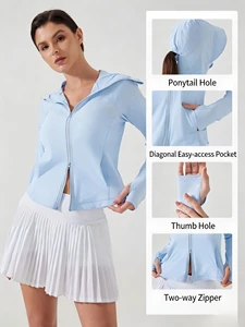 Women's Summer Breathable Yoga Top with Hood Spandex/Nylon Regular Fit Quick-Drying and Sun Protection for Outdoor Sports