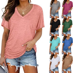 Women's V-neck T Shirts Short Sleeve Loose T-shirt Plus Size S-5XL Women Top Custom Printed Summer Breathable Women's T Shirts