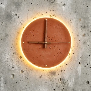 Modern Brick Red Travertine LED Wall Lamp Circular Stone Decor Sconce High CRI 80 Living Room Hotel Corridor-for Homestay