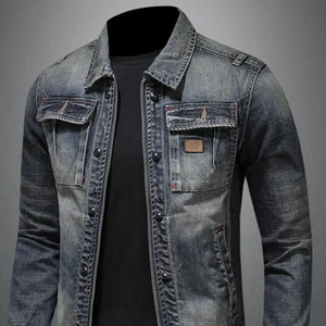 Autumn Motorcycle Fashion Denim Jacket Trend Korean Version Men's Slim Fit Jacket Retro Casual Handsome Denim Jacket OEM