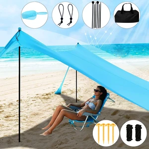 Large Navy Canopy 2 Stability Poles Sandbag Anchors Family Beach Sunshade Tent