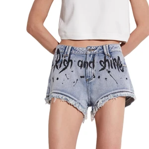 Women's Vintage Blue Denim Shorts Super Short Jeans High Waist Tight Solid Color Denim Shorts