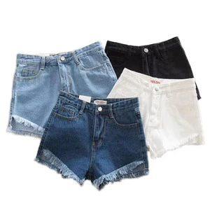 Women's Denim Shorts Fashion High Waist Solid Dark Wash Casual Skinny Fit Button Shorts With Pocket