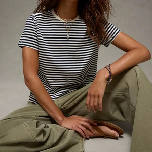 Summer Vintage Style Crew-neck Casual Top Loose Short-Sleeved T-Shirt Contrast Color Striped T-Shirt for Couples