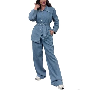 Women's Spring Summer Denim Suits 100% Cotton Breathable Quick Dry Comfortable Everyday Wear Fashionable Skinny Fit 2-Piece
