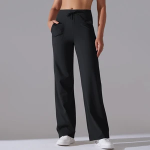 High Waist Wide Leg Yoga Pants for Women Fleece Lined Breathable Loose Fit Lounge Pants With Pockets