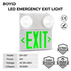 Boyid OEM LED Double Heads Exit Emergency Light Green Red Color Rechargeable High Efficiency 30000 Hours Working Time Plastic