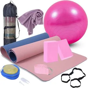 Yoga Starter Kit-11-Piece Set with Yoga Blocks Strap Ball Mat Carrying Strap Net Bag Cooling Towel