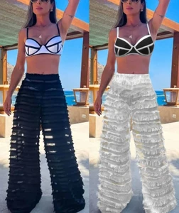 STOCK Two Colors Women 3Pieces Swimwear Underwire Push up Bikini Long Beach Pant Cover Ups