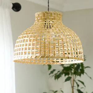 Large Bamboo Hanging Ceiling Lamp with Handmade Rattan Cover for Soft Ambient Lighting