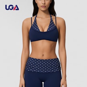 Breathable Lightweight Women High Waist Contrast Color Sports Bra Athletic Outfits 2 Piece Workout Yoga Set