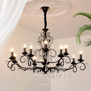 Luxury Modern Black Crystal Bar Candle Chandelier Light High-End Banquet Villa Entrance Hall Home Decor Pendant Lamp