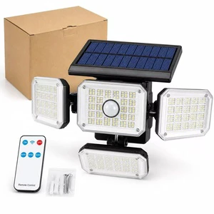 Solar 4-Head Integrated Wall Light with Remote Control, 336 LED Outdoor Motion Sensor Security Lamp