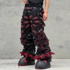 MZN Designer Men's Jeans High Quality Vintage Handlebar Effect Tailored Wide Leg Pants to Plus Size Mid Waist